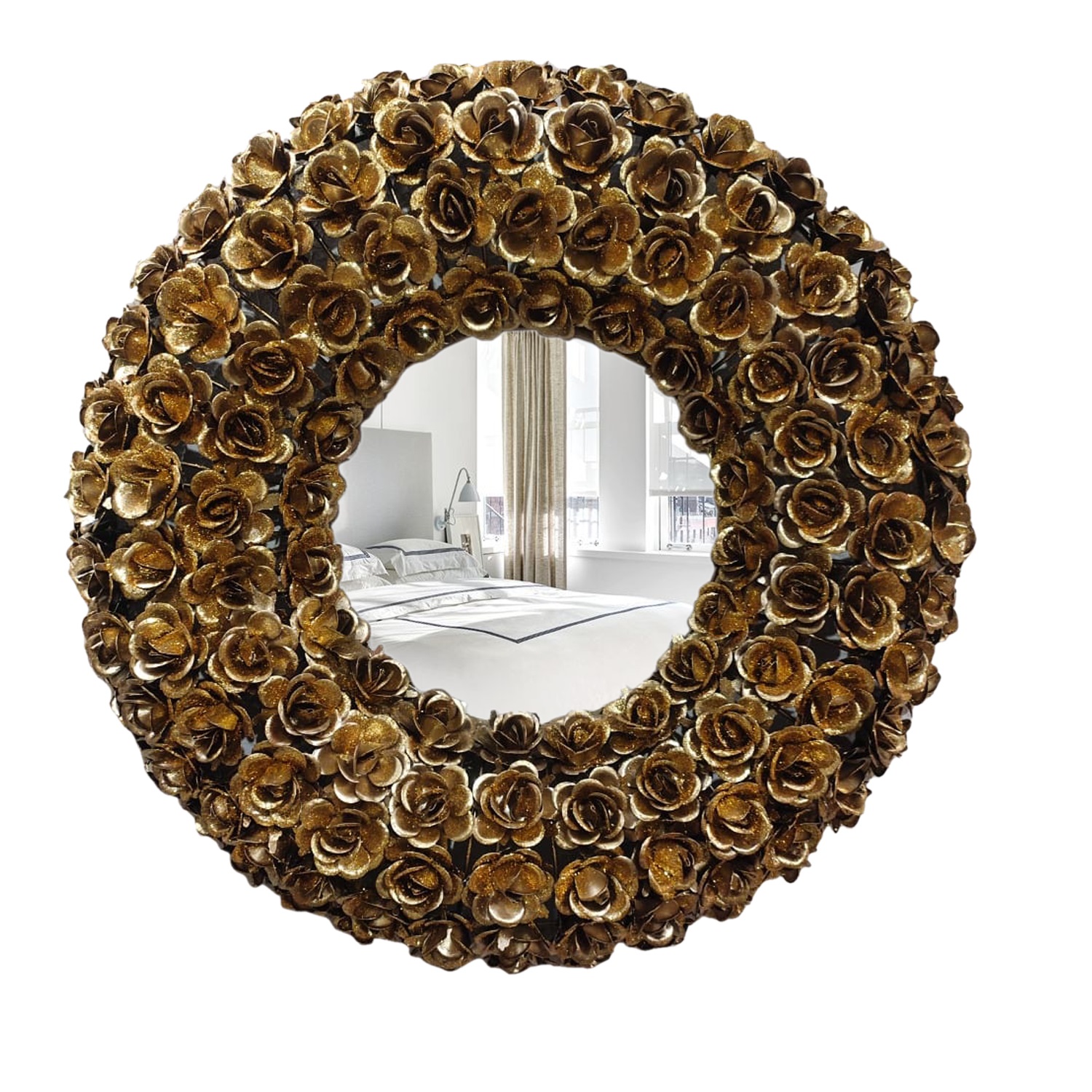 Dark Golden Rose Flower Design Modern Art Mirror