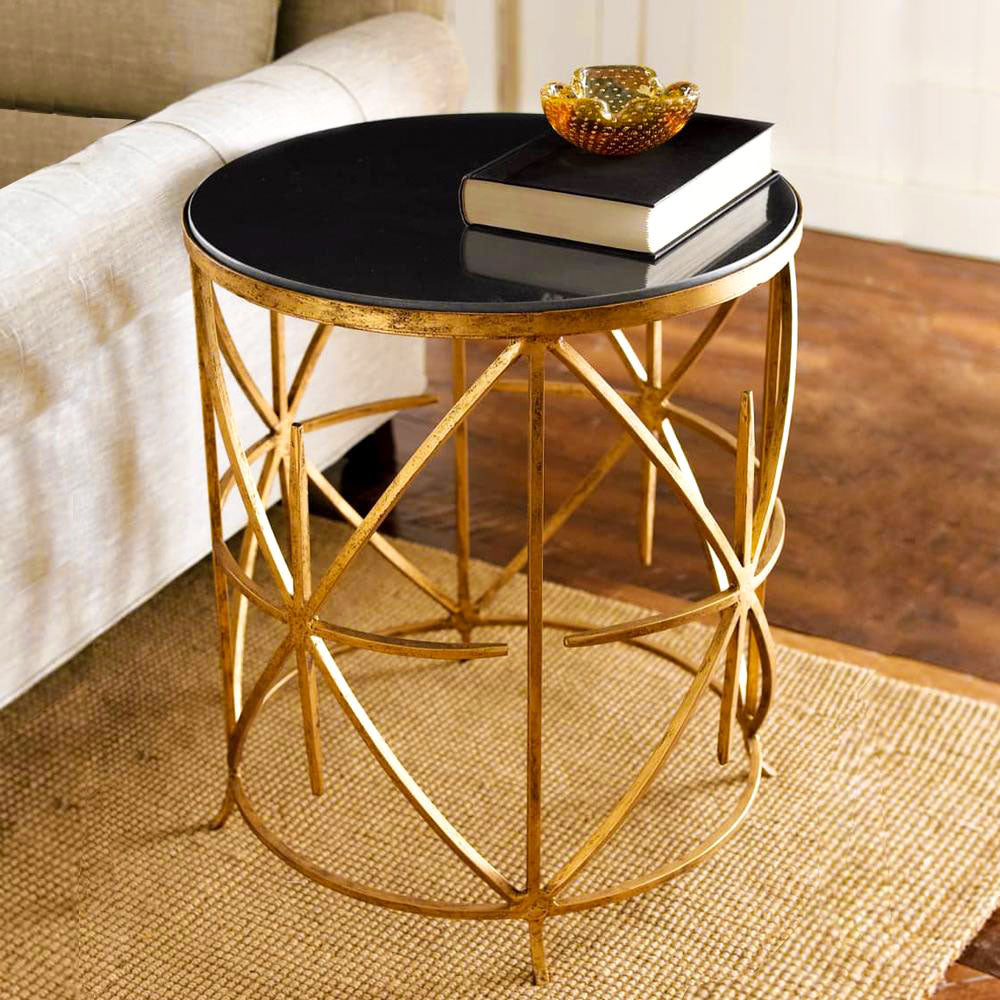 Round Shaped End Table with Metal with Wood Top