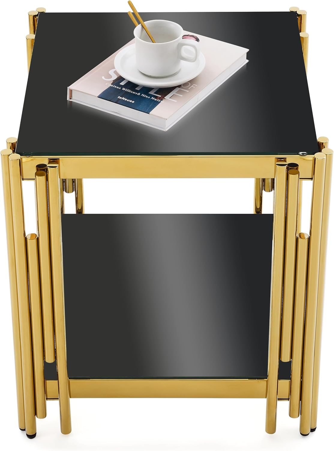 Square End Table with Black Glass Top