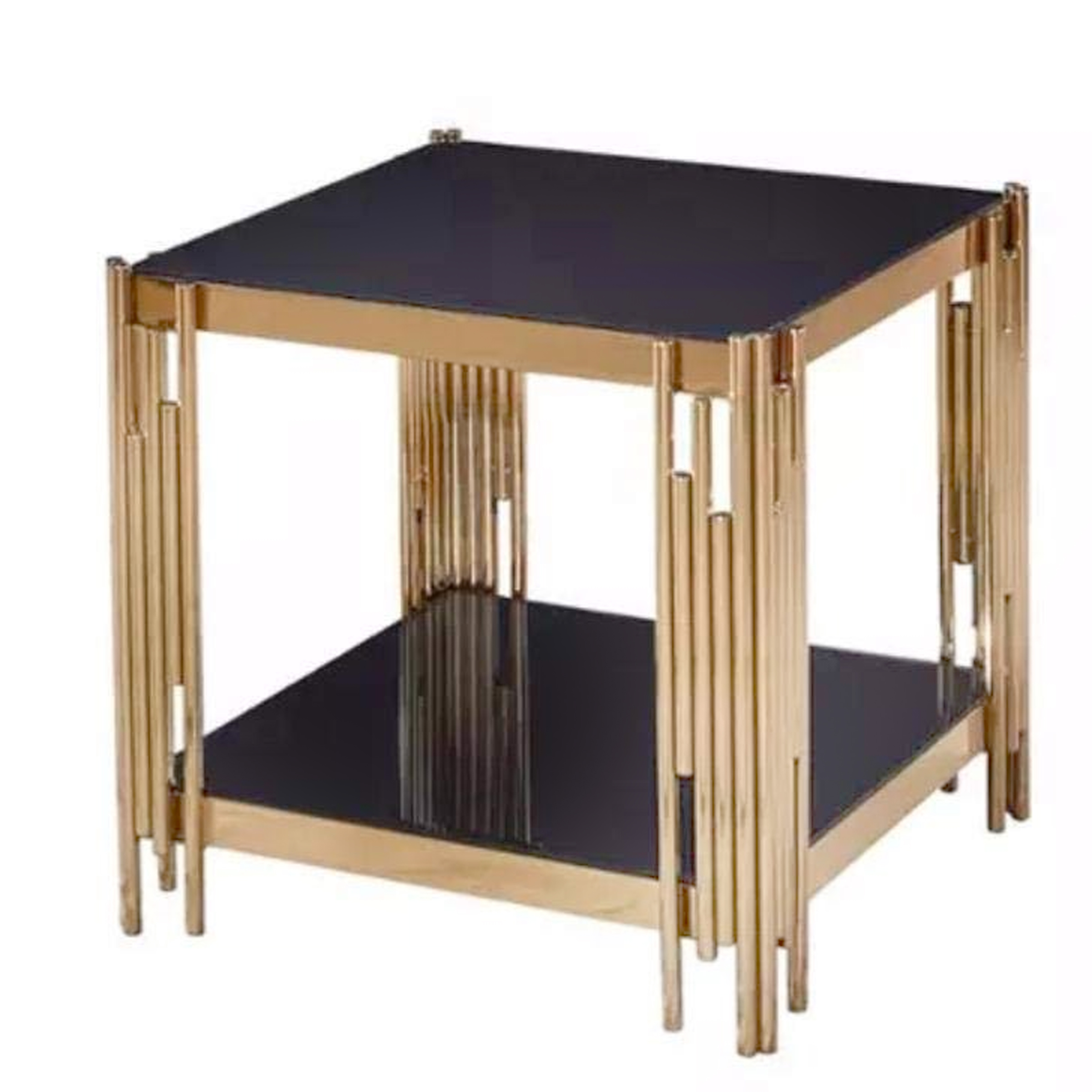 Square End Table with Black Glass Top